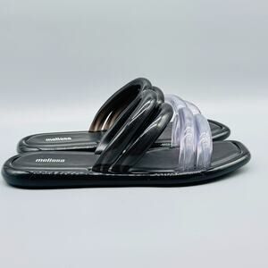 Melissa Sandals Womens 8 Black Clear Jelly Airbubble Slide Double Strap Flat